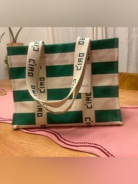 Clare V. | Noemie Green & Cream Canvas Tote | NWT